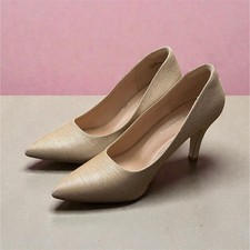 WUORYWU Gold Glitter Pointed Toe Stiletto Pumps Women's Slip On Synthetic Heels