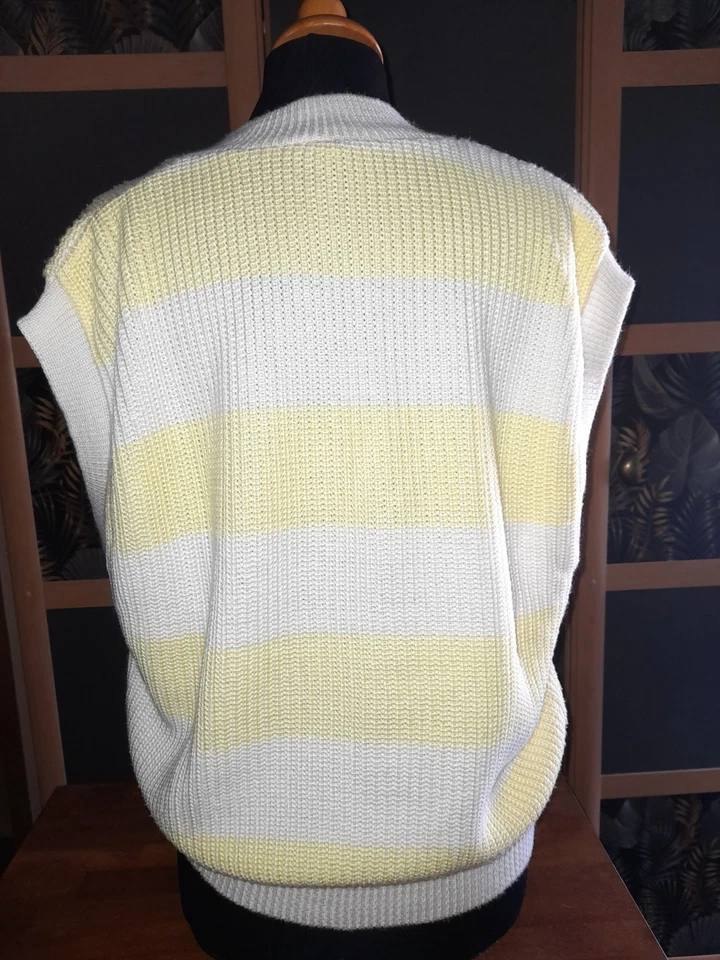 Pullunder gelb weiß 🚩 Gr. 40 Sommerpulli ärmelloser Pullover Blockstreifen - Bild 4 von 4