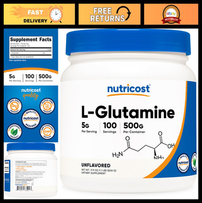 L-Glutamine Powder 500g - Unflavored, Gluten-Free, Non-GMO, 100 Servings, Muscle