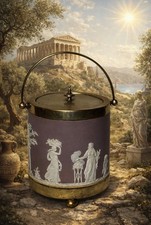 Antique Wedgwood Jasperware Rare Lilac Biscuit Barrel Silver Plated Lid / Handle