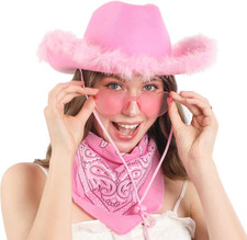 Pink Cowgirl Hat with Bandana and Sunglasses - Pink Cowboy Hat for Women and Tee
