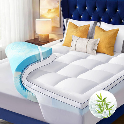 King Size Dual Layer 4 Inch Memory Foam Mattress Topper, 2 Inch Cooling Gel Memo