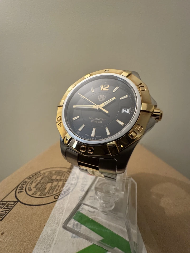 Reloj TAG Heuer Aquaracer para hombre enchapado en oro de 18 quilates negro 39 mm WAF1123 COMO NUEVO B&P Foto 3 de 4