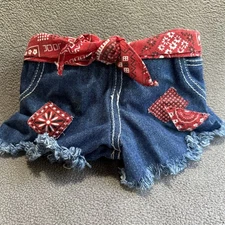 Build A Bear Blue Denim CutOff Jean Shorts Red Bandana Belt BABW Country Cowgirl