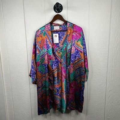 Vintage 80's Retro Pattern Silk Dress & Robe Sleep Set (M) - $50