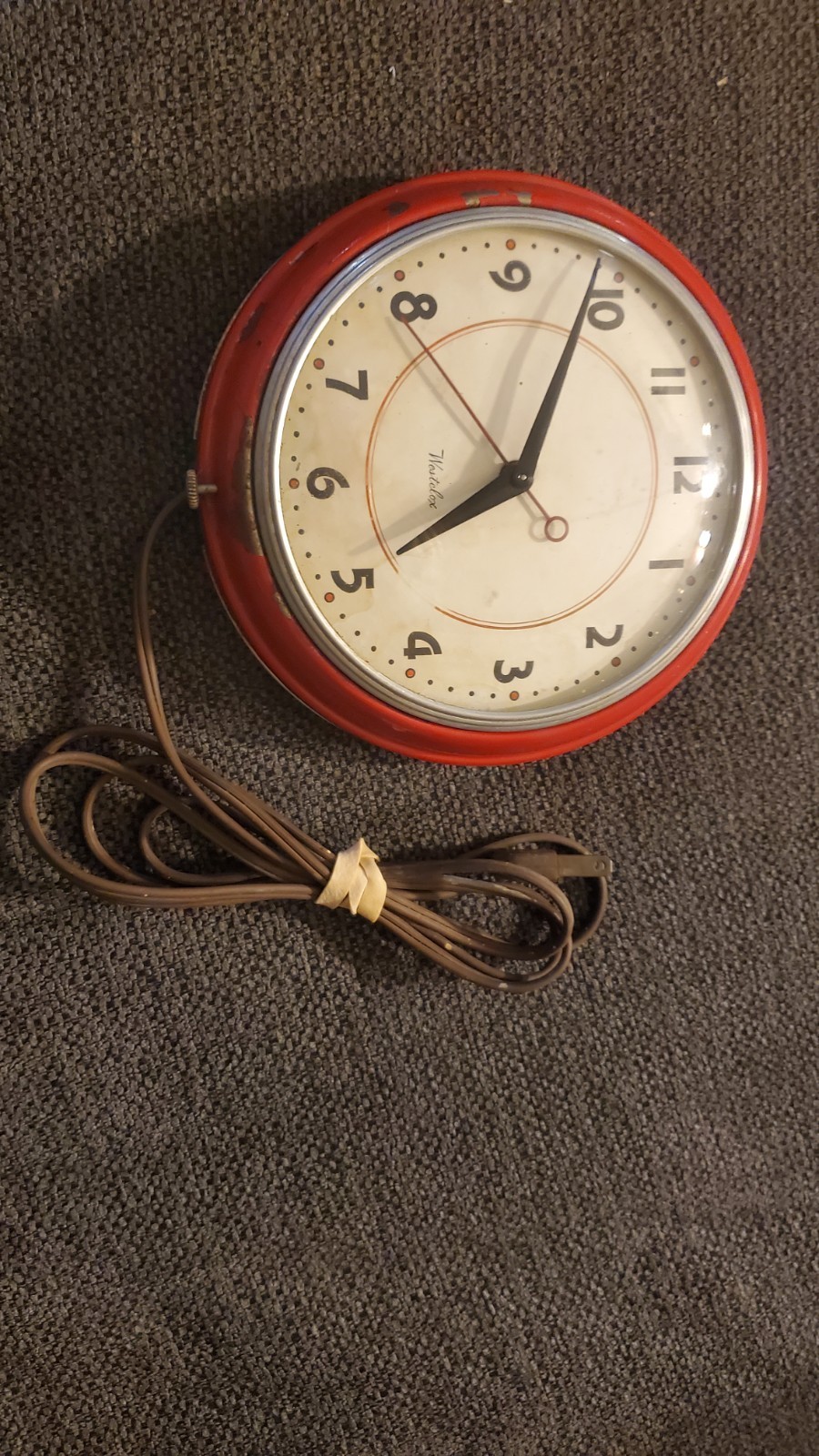Vintage All Original Westclox Corded Red Wall Clock - Tested and works