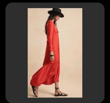 NWT Banana Republic Deep V Neck Reddish Orange Boho Maxi Dress Size 0P