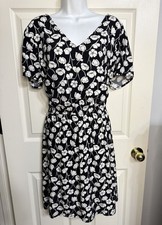 NWT GAP Size XL TALL XLT Black White Floral Print Elastic Waist Dress