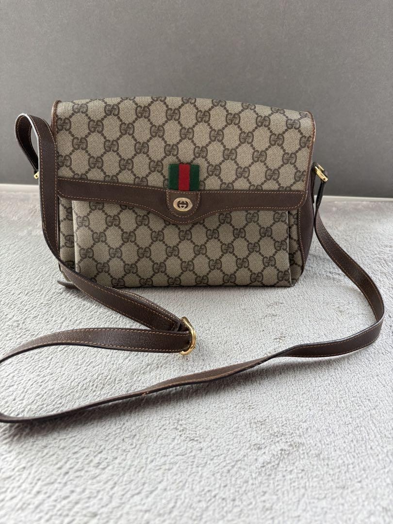 GUCCI GG Sherry Line Brown Canvas Shoulder Bag Authentic F0709672