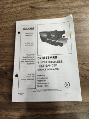 #ad Vtg Sears Craftsman Beltsander Manual $9.00