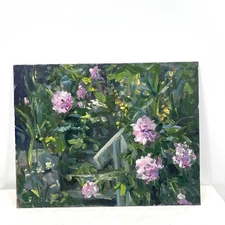 Original Artwork Study 11”x14” Oil Canvas Panel Garden Path Tadeusz Seidel