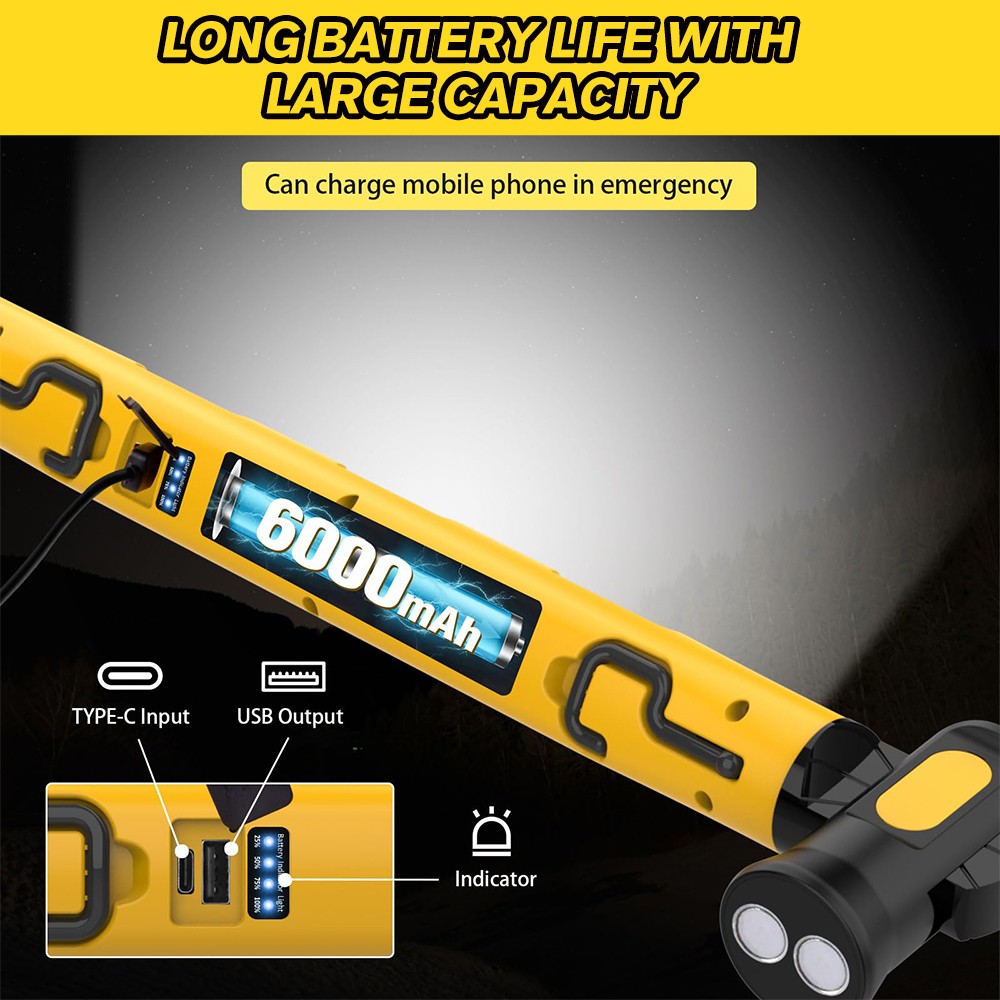 5000mAh Bright Magnetic Work Light Built-in Battery Underhood Work Lamp Bar
