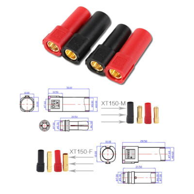   2 Paar 4 Stück XT150 Stecker Buchse Goldstecker 150A Rot Schwarz ESC Motor RC 