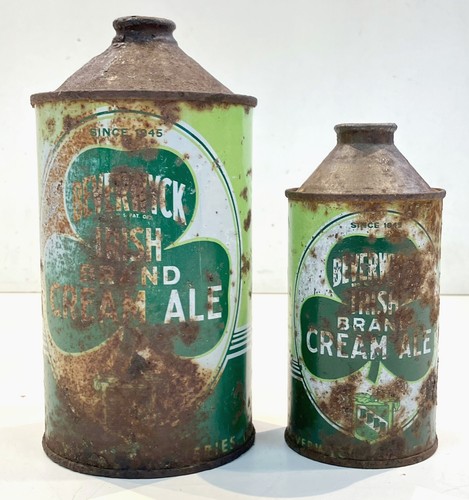 2 beer cans Beverwyck Irish Cream Ale Cone Tops Albany New York clov er logo