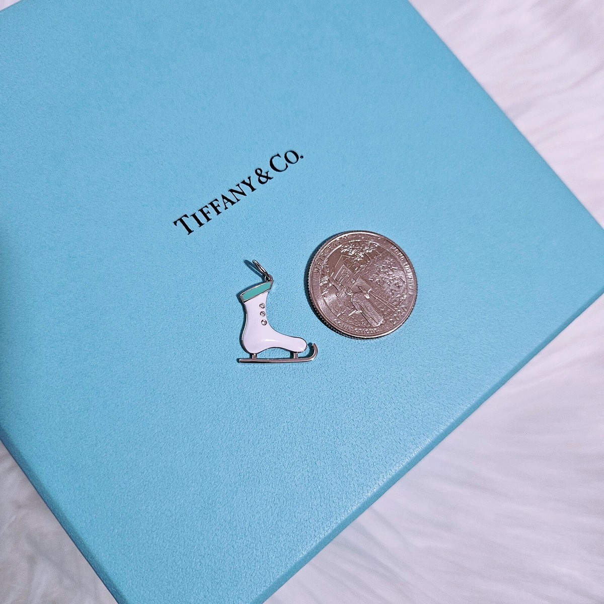 RARE Tiffany & Co. Ice Skates Shoes Platinum Diamond White Enamel