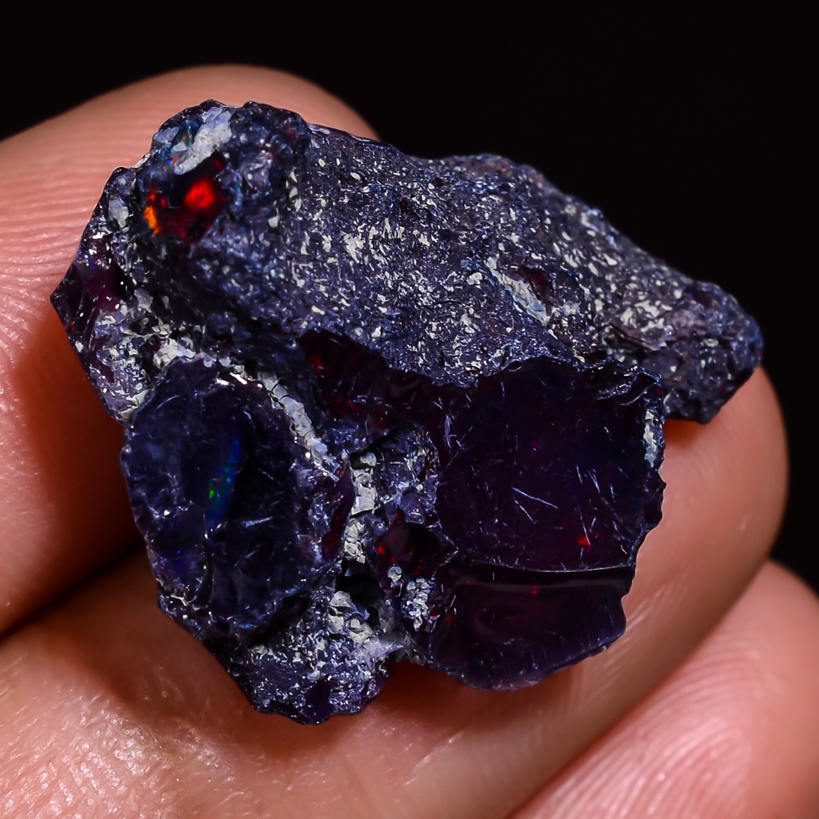 Opale Noire Brute éthiopienne Naturelle 65.5 Carats - Jeu De Feu Spectaculaire, 29x23 Mm, Non Traitée