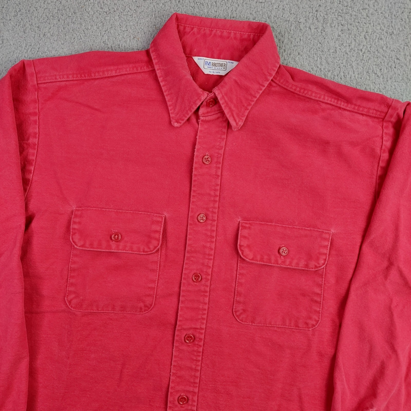 Vintage 80s Five Brother Solid Red Button Up Flan… - image 3