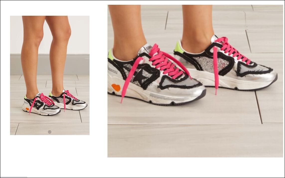 SAOLA Gol Goose Sneakers Running Suola Pelle Argento Glitter Nero Scarpe EU39 US9