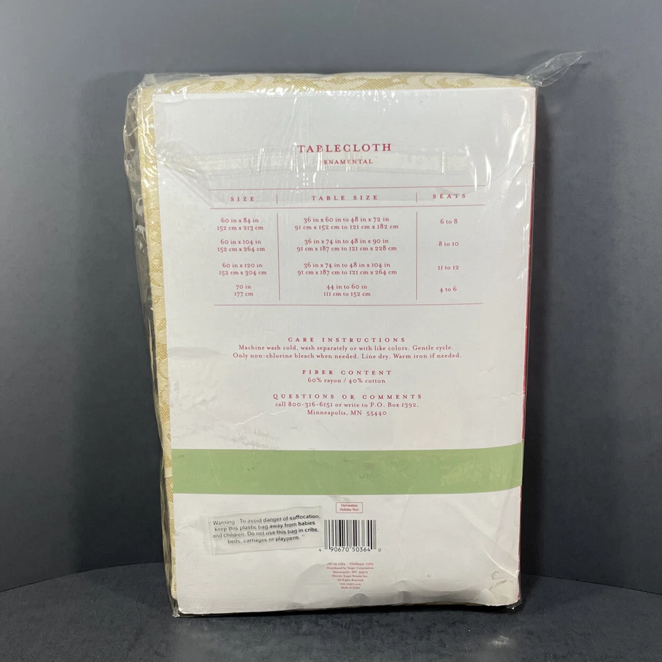 Oblong Ornamental Tablecloth 60 x 84 Cream Gold Target Holiday 2002 Vintage NEW - Image 4 of 4