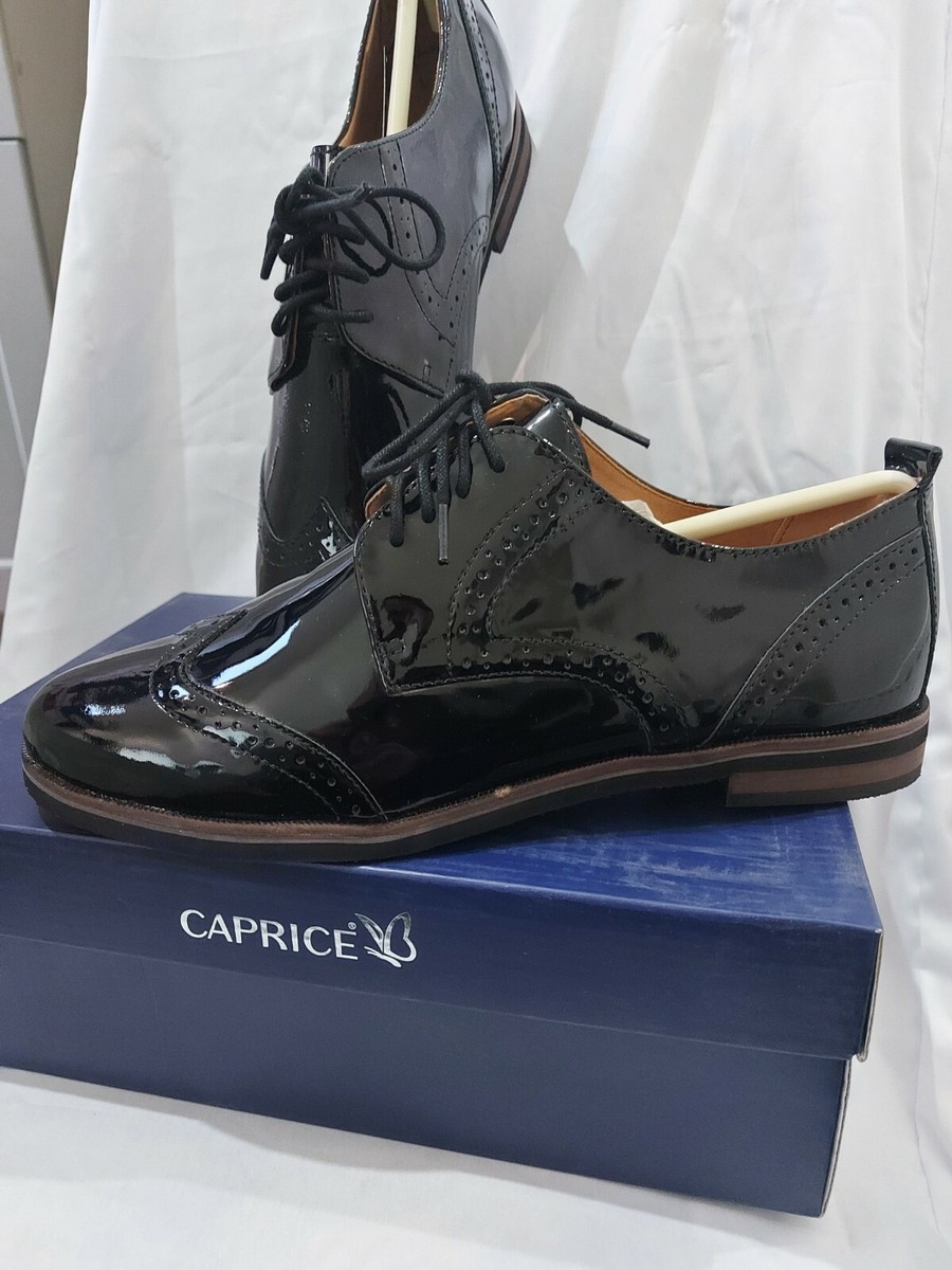 Caprice Womens Black Patent Lace Up Brogue Shoes UK Size RRP
