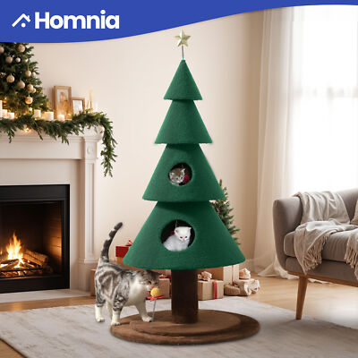 60'' Cat Condo Indoor Christmas Tree Tall 2 Tier Kitty House for 20lbs Cats Size