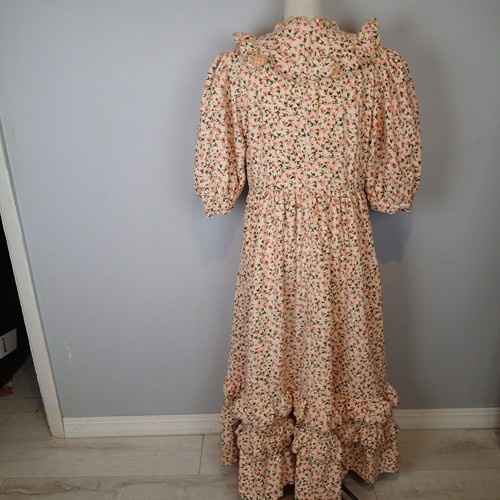 350$ Celia B Abaca Floral Corduroy Bib Prairie Ruffle Midi Dress Size m - Picture 10 of 22