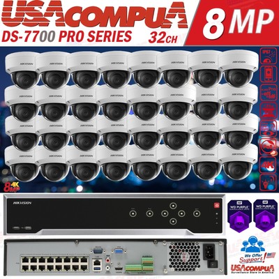 Hikvision 32CH Security IP Camera System KIT 32 PoE Dome 4MP  W/16TB HDD