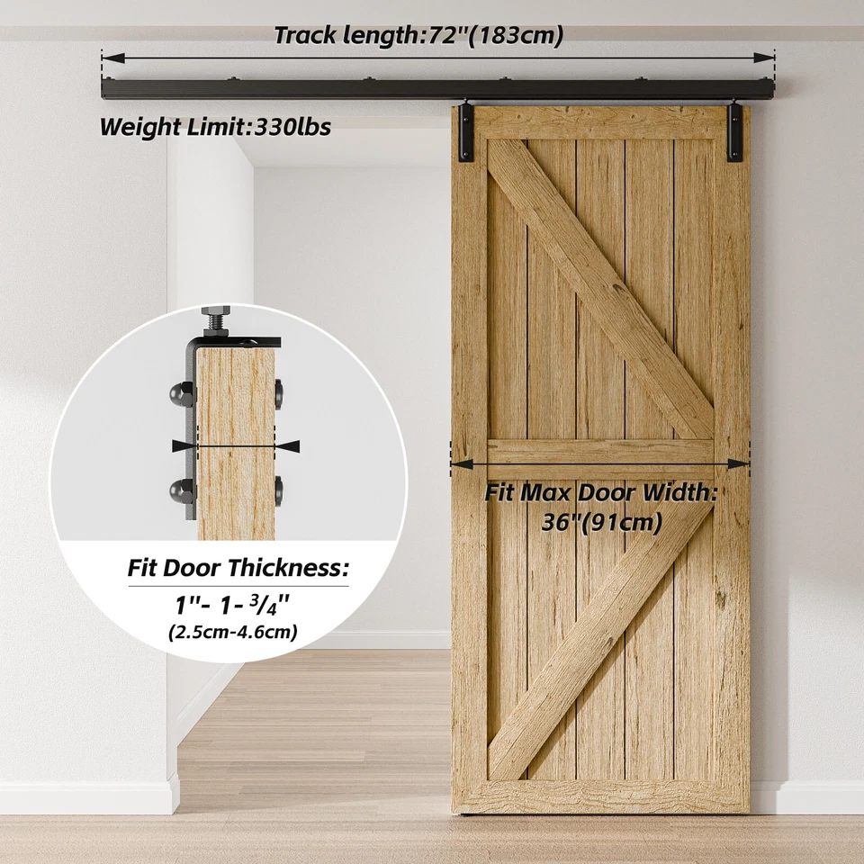 Комплект настенного крепления направляющая для раздвижной двери сарая из алюминиевого сплава 6/6,6 фута - Изображение 4 из 4
