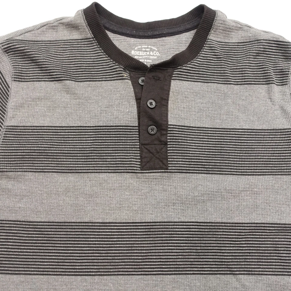 Roebuck & Co. Camisa Pullover Para Hombre Grande L Gris Rayas Cuello Henley Manga Larga Foto 2 de 4