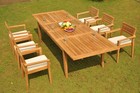 DSMT Grade-A Teak Wood 7pc Dining 122" Atnas Rectangle Table 6 Arm Chair Set