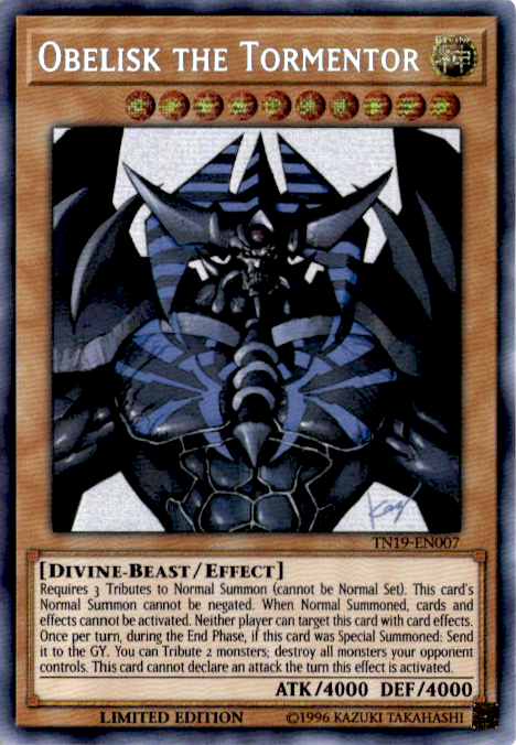 Yugioh Obelisk the Tormentor TN19-EN007 Secret Rare Holo NM Limited Edition