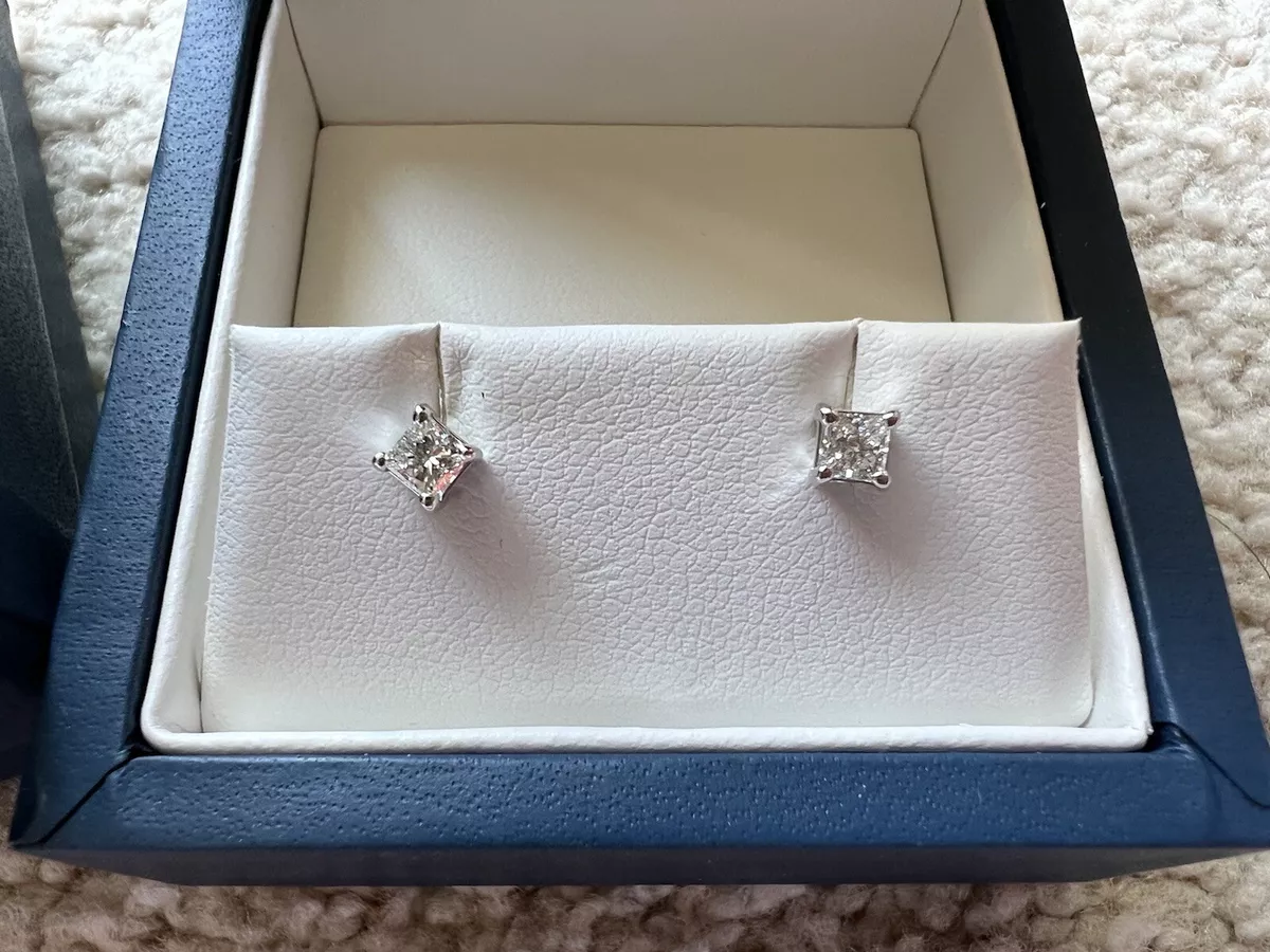 Blue Nile 14K Solid White Gold Princess Cut Diamond Stud Earrings