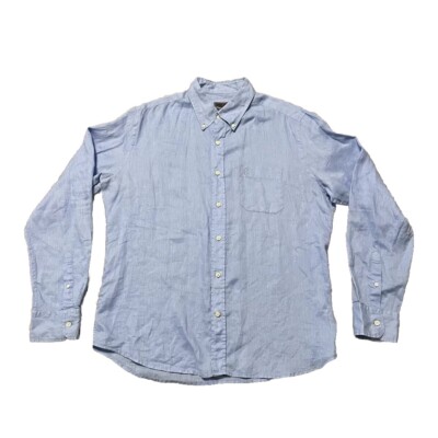 Conte of Florence Linen Long Sleeve Shirt Mens Sz XL Light Blue Button Down