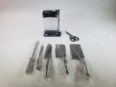 Stainless Steel Kitchen Knives Set w/ Sharpener and Scissors HAS SCRATCHES