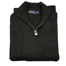 *NEW- POLO RALPH LAUREN MENS CLASSIC ½ Zip COTTON SWEATER - BLACK/GREEN - M - XL