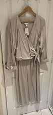 H&M Mama Cream Ivory ShinyWrap Maternity Nursing Breastfeeding Dress Size L