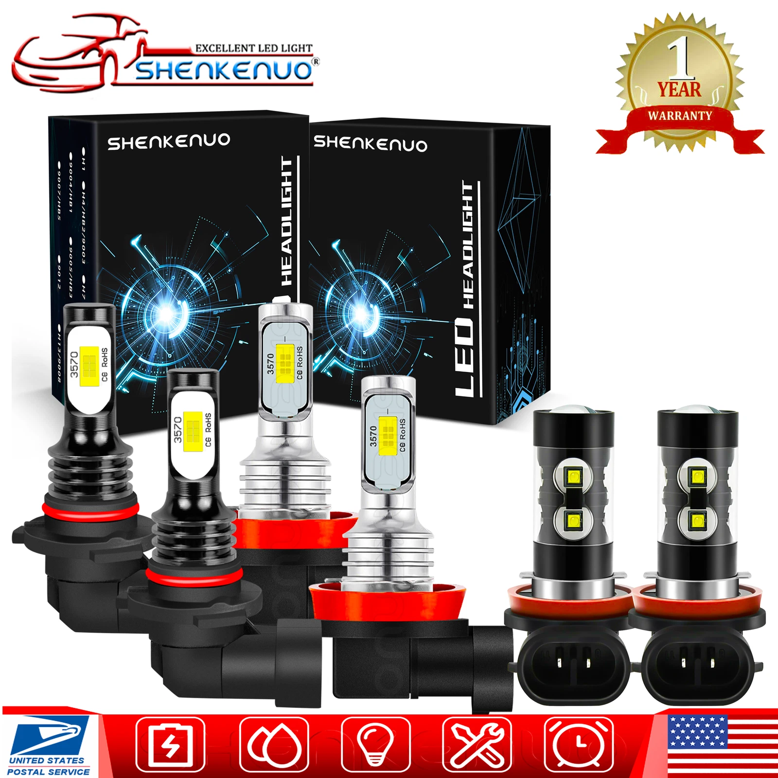 For Volvo V70 Wagon 4-Door 2007-2010 LED Headlight High Low Beam+Fog Light Bulbs