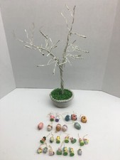 Vtg Easter Tree 18  Tall Bendable Limbs With 24 Wooden Resin Easter Ornaments