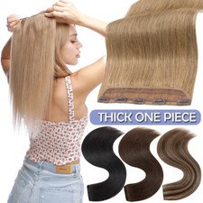 THICK One Piece Real Clip In 100% Remy Human Hair Extensions 3/4 Full Head Brown