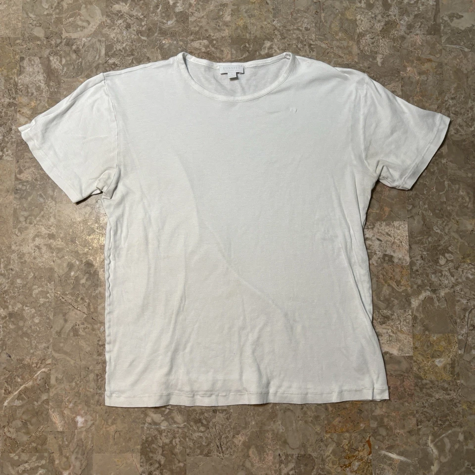 Camisa Sunspel Para Hombres Mediana Pequeña Blanca Sea Island Algodón Manga Corta Batidor Usada Foto 2 de 4