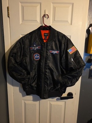 Forever 21 x Top Gun Collab Black Bomber Jacket Coat Quilted Lining, Mens L