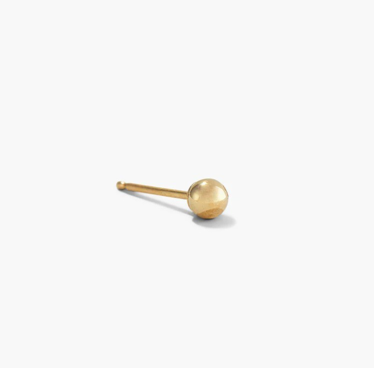 14K Solid Yellow/White Gold Ball Stud Earrings- Pure Gold 3MM Gift For Her