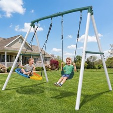 500lbs 7.5ft Metal Swing Set with 2 Swings  Frame Kids Adults Backyard Swingset