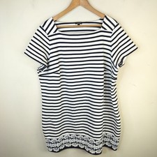 Talbots Striped Dress 3X Petite 3XP Lace Trim Coastal Navy White Cotton
