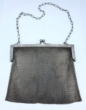 Antique German Silver Mesh Chain Link Purse w/ Engraved Frame