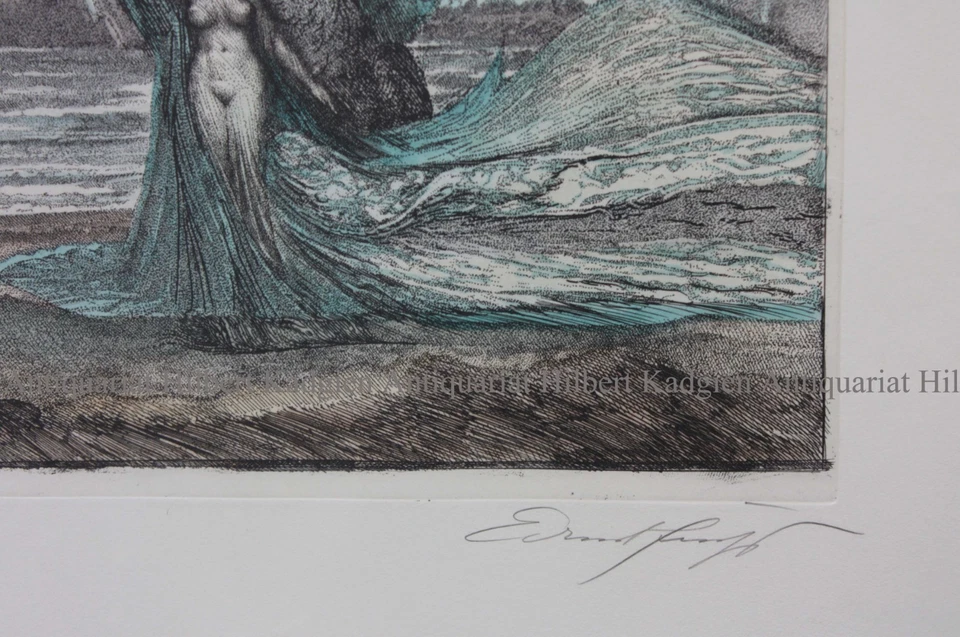 ERNST FUCHS "Leda mit dem Schwan" sign. Farbradierung 69/250 mit Rahmen - Bild 4 von 4
