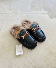 Gucci Airel Horsebit Fur and Leather Mules Real Lamb Fur Size UK6 Women EU39 New