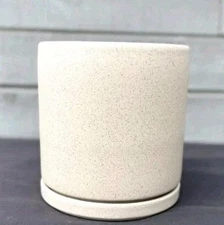 Momma Pots Beige Speckled Ceramic Pot & Saucer Garden Art Plant Pot 4.5” NEW
