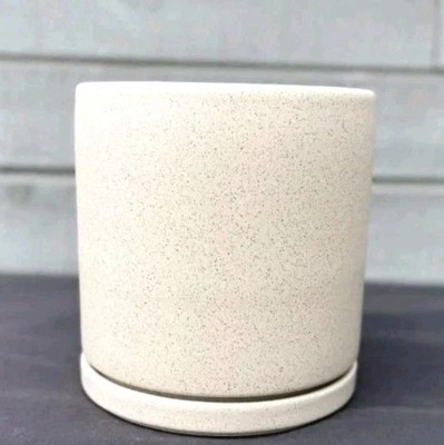 Momma Pots Beige Speckled Ceramic Pot & Saucer Garden Art Plant Pot 4.5  NEW