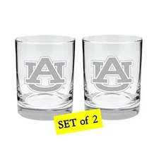 Auburn Tigers 2-Sided Etched Satin Finish Rocks Glass Set of 2